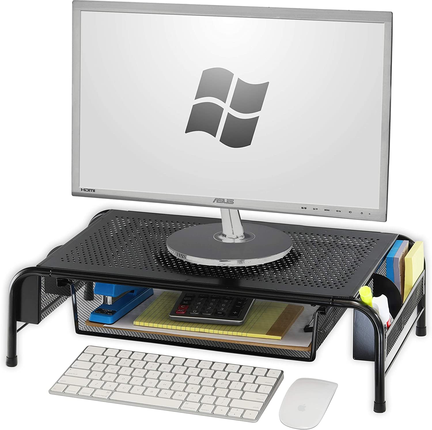 SimpleHouseware Metal Desk Monitor Stand Riser with Organizer Drawer SimpleHouseware Metal Desk Monitor Stand Riser with Organizer Drawer